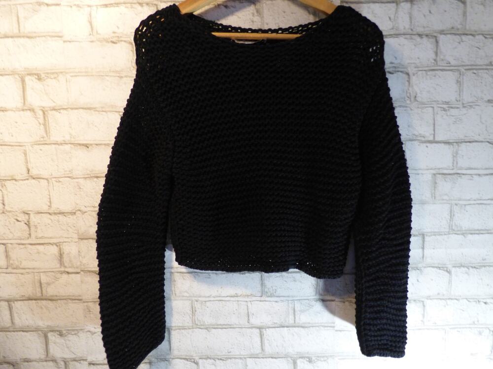 Vince Black Open Knit Cropped Organic Cotton Sweater Small NEW